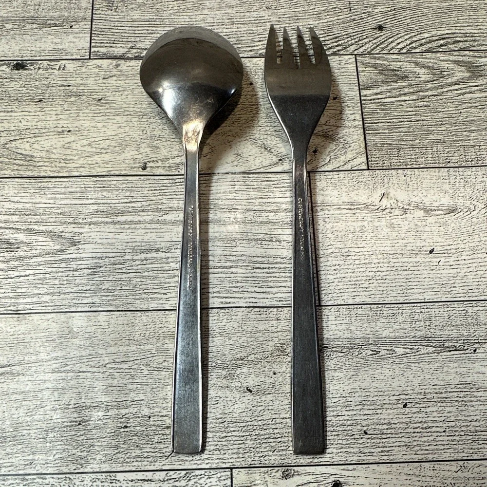NvisionCraft Stainless Steel Fork & Spoon Floral Handle Silver Glossy Vintage